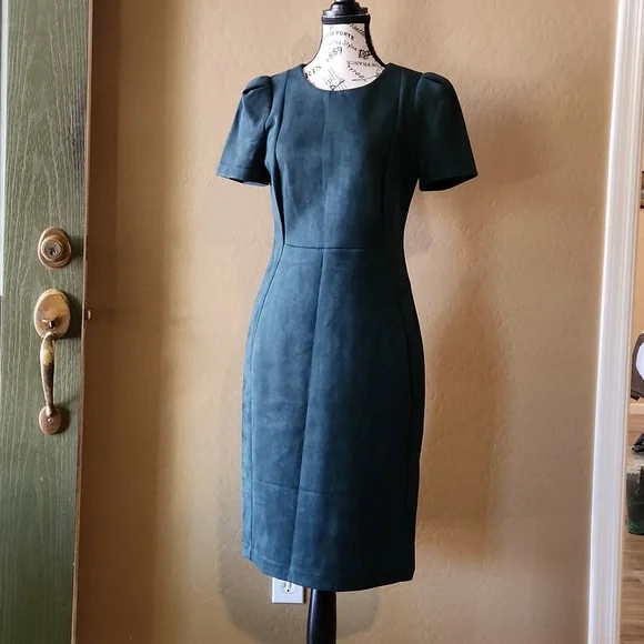 NWOT Calvin Klein Forrest Green Faux Suede Sheath Dress (547) - Picture 1 of 7